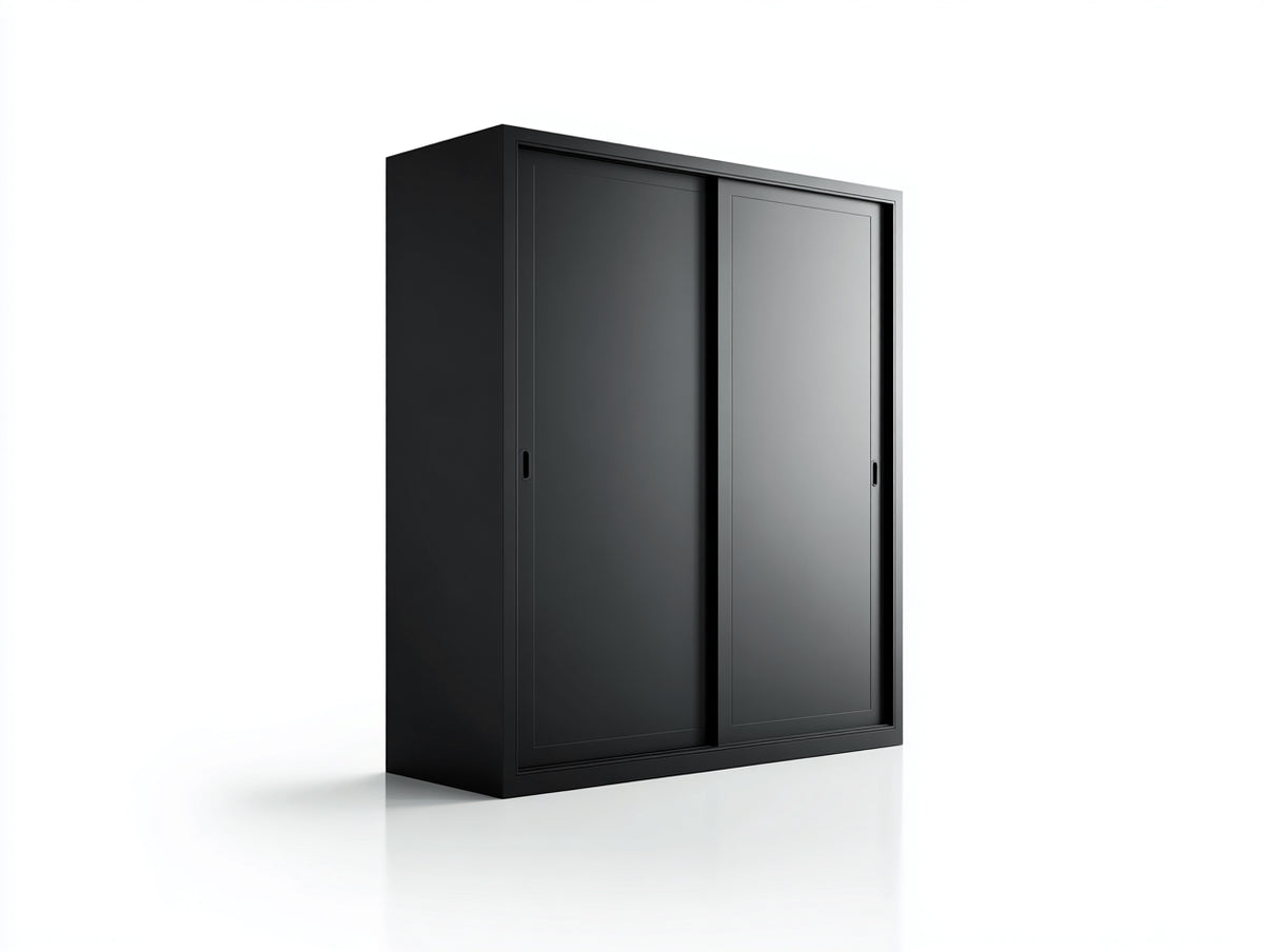 Kleiderschrank aus Holzwerkstoff 160x60x200 cm - Schwarz - mit 2 Schiebetüren und modernem Design