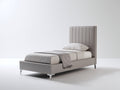 Einzelbett gepolstert Kunstleder 215x105x100 cm - Grau - Modernes Bettgestell mit hohem Kopfteil und vertikaler Steppung
