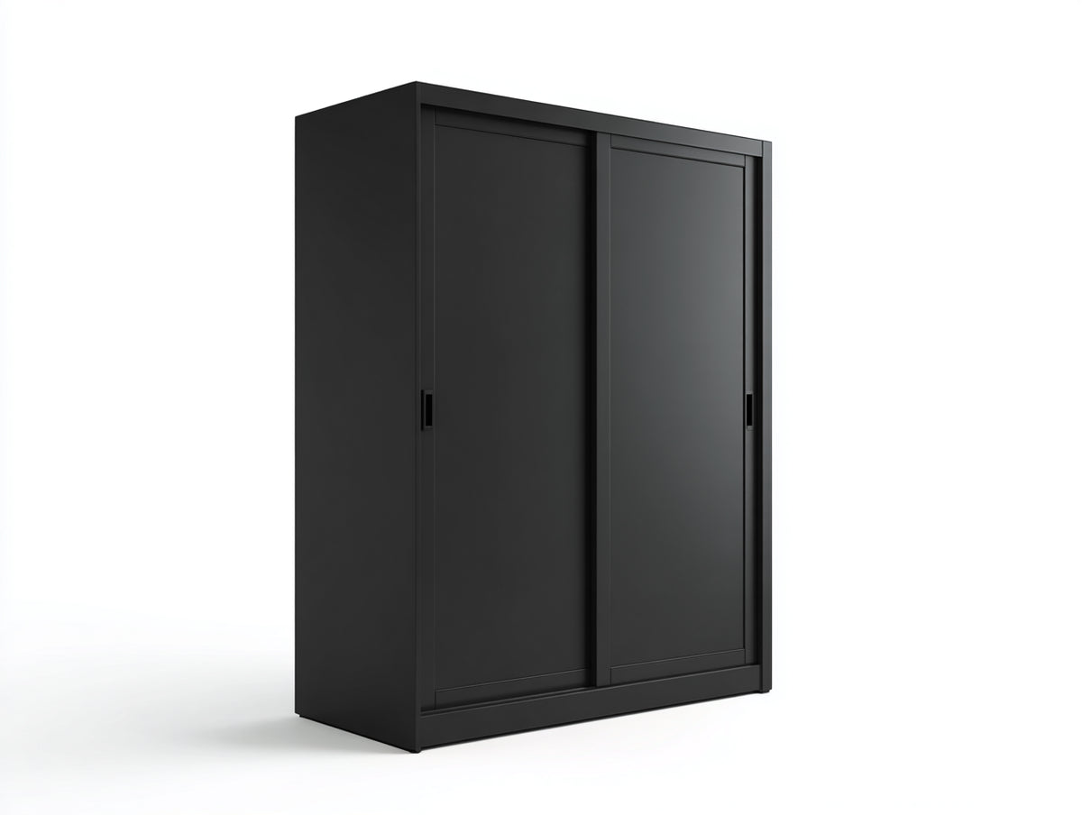Kleiderschrank aus Holzwerkstoff 140x60x195 cm - Schwarz - Zweitüriger Schwebetürenschrank im minimalistischen Stil für Schlafzimmer