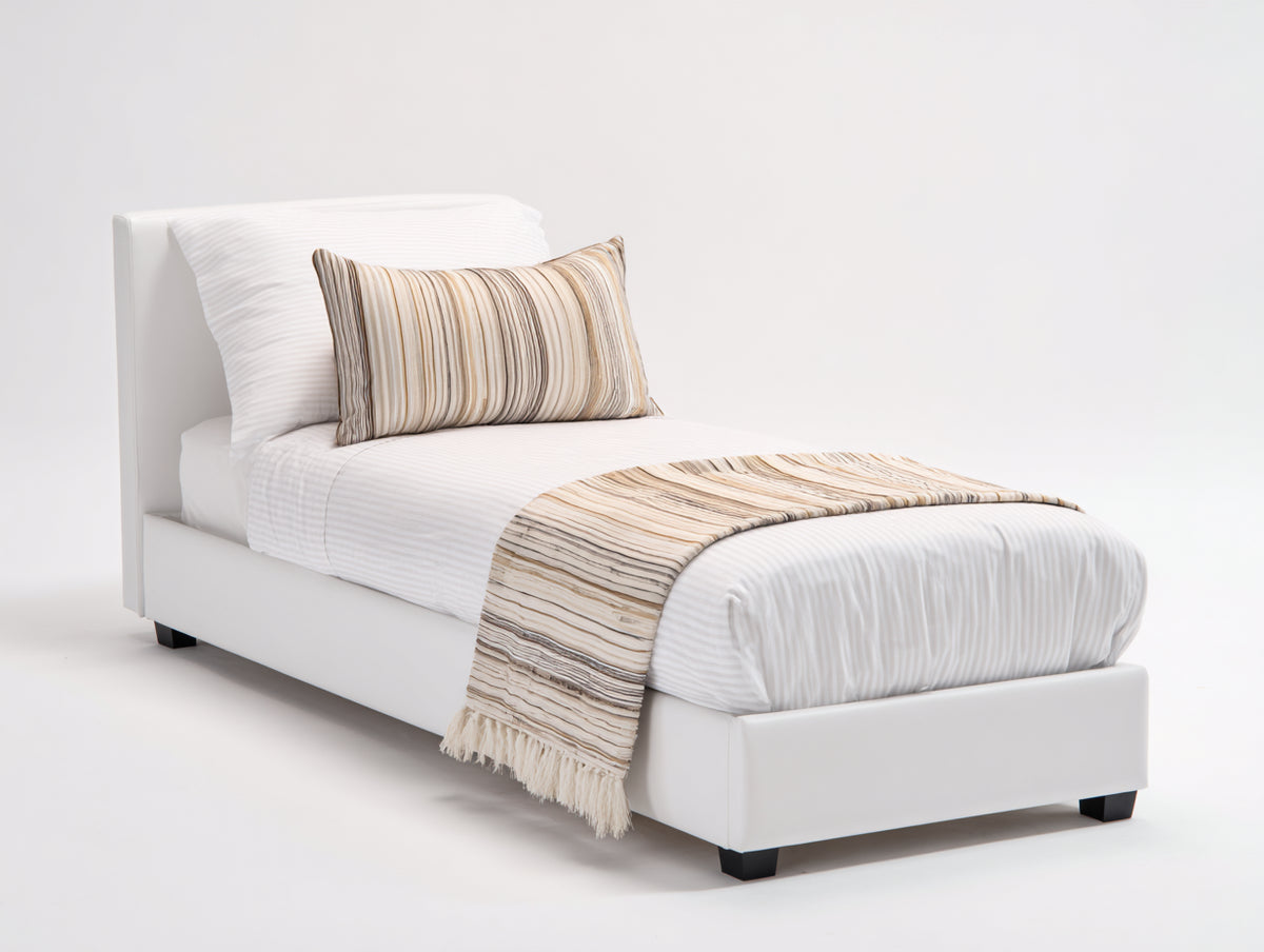 Einzelbett Polsterbett 213 x 98 x 102 cm - Modernes Einzelbett mit schlichtem Kopfteil und gepolsterter Oberfläche - Komfortables Bett für Schlafzimmer und Gästezimmer in Weiß