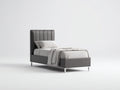 Einzelbett mit Kunstlederbezug 215x112x125 cm Dunkelgrau mit vertikal gepolstertem Kopfteil und Metallfüßen