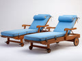 Sonnenliege 2er-Set aus Holz 205x78x100 cm Natur-Blau mit verstellbarer Rückenlehne Armlehnen und Rollen