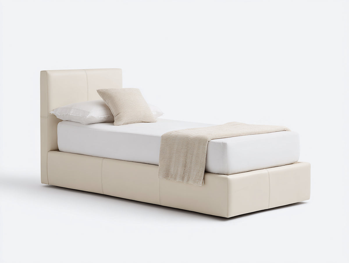 Einzelbett Polsterbett 213 x 98 x 102 cm - Modernes Einzelbett mit gepolstertem Kopfteil für Schlafzimmer und Gästezimmer - Elegantes Design in Beige