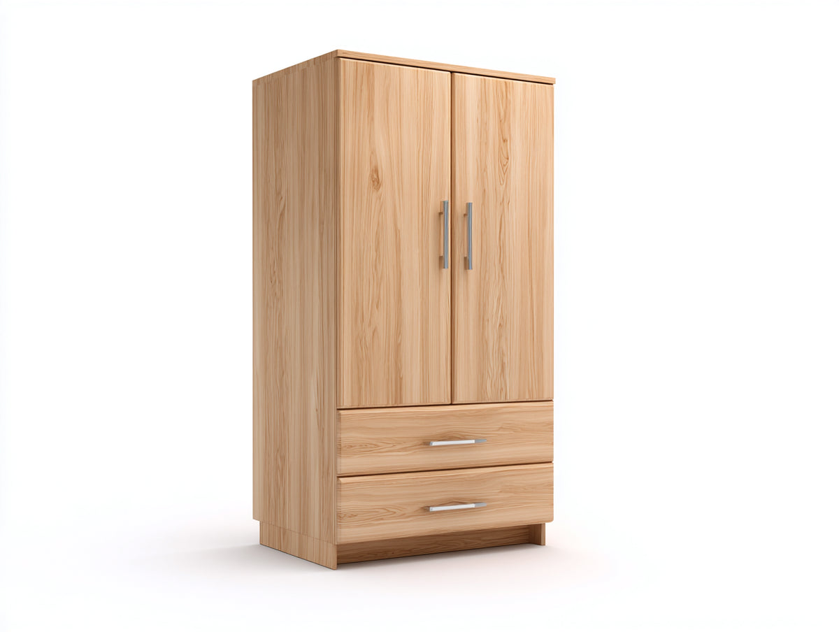 Kleiderschrank aus Holzwerkstoff 110x55x190 cm - Naturfarben - Zweitüriger Schlafzimmerschrank mit zwei Schubladen im modernen Stil für Schlafzimmer