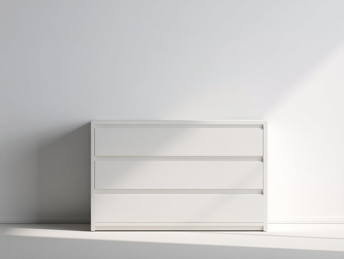 Kommode mit Schubladen aus Holzwerkstoff 105x42x88 cm - Weiß - Dreischubladige Aufbewahrungskommode mit grifflosen Fronten im minimalistischen Stil für Schlafzimmer und Wohnbereich