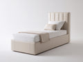 Einzelbett gepolstert Kunstleder 215x105x100 cm - Beige - Modernes Bettgestell mit hohem Kopfteil
