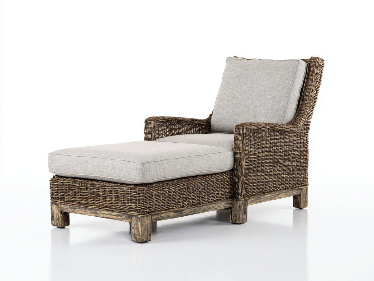 Sonnenliege Polyrattan Geflecht 170x70x80 cm - Naturfarben-Grau - modernes Lounge Design