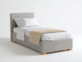 Einzelbett gepolstert Stoff 215x105x100 cm - Beige Grau - Modernes Bettgestell mit hohem Kopfteil