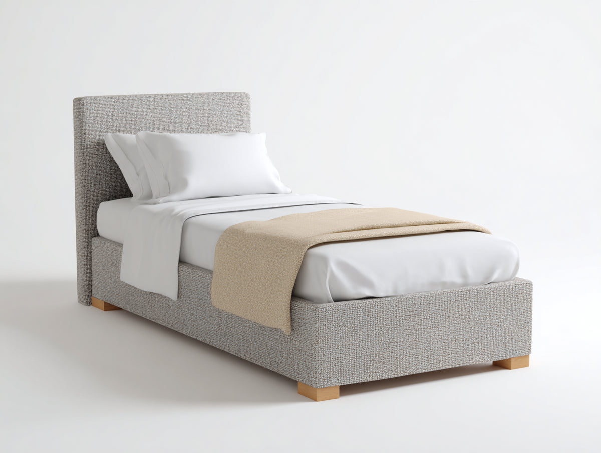 Einzelbett gepolstert Stoff 215x105x100 cm - Beige Grau - Modernes Bettgestell mit hohem Kopfteil