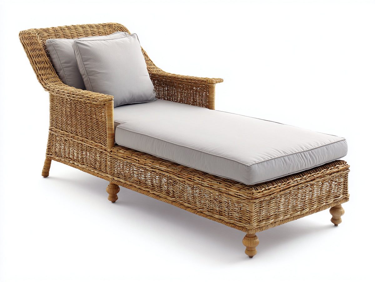 Sonnenliege aus Polyrattan 200 x 70 x 75 cm in Naturfarbe mit weicher Auflage - Klassisches Design für Garten und Terrasse
