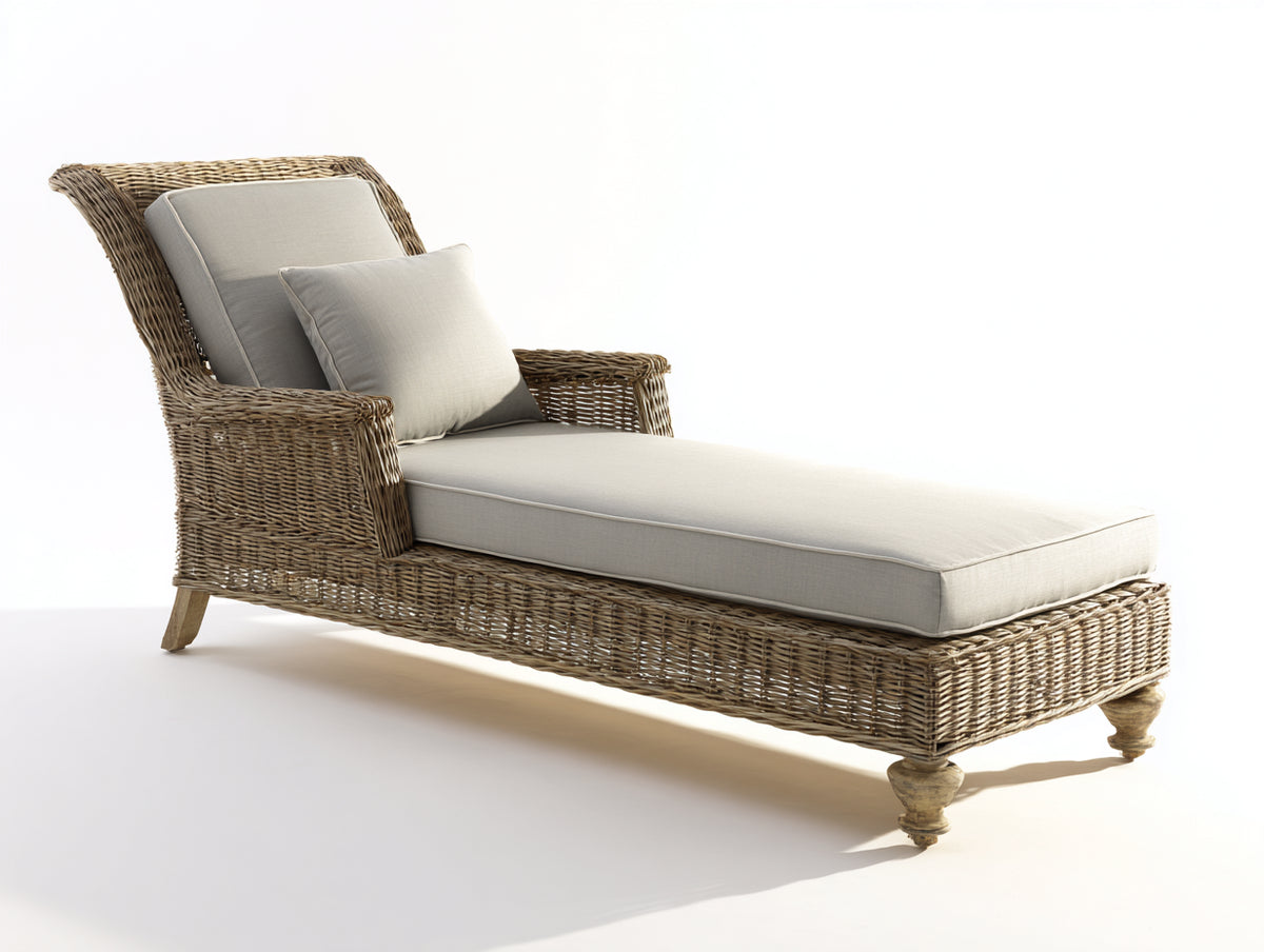 Sonnenliege aus Polyrattan 195x78x95 cm - Natur-Beige - gepolsterte Liegefläche mit Armlehnen