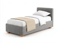 Einzelbett aus Holzwerkstoff und Stoff 206x106x105 cm - Grau-Naturfarben - Gepolsterter Bettrahmen mit hohem Kopfteil im modernen Stil für Schlafzimmer