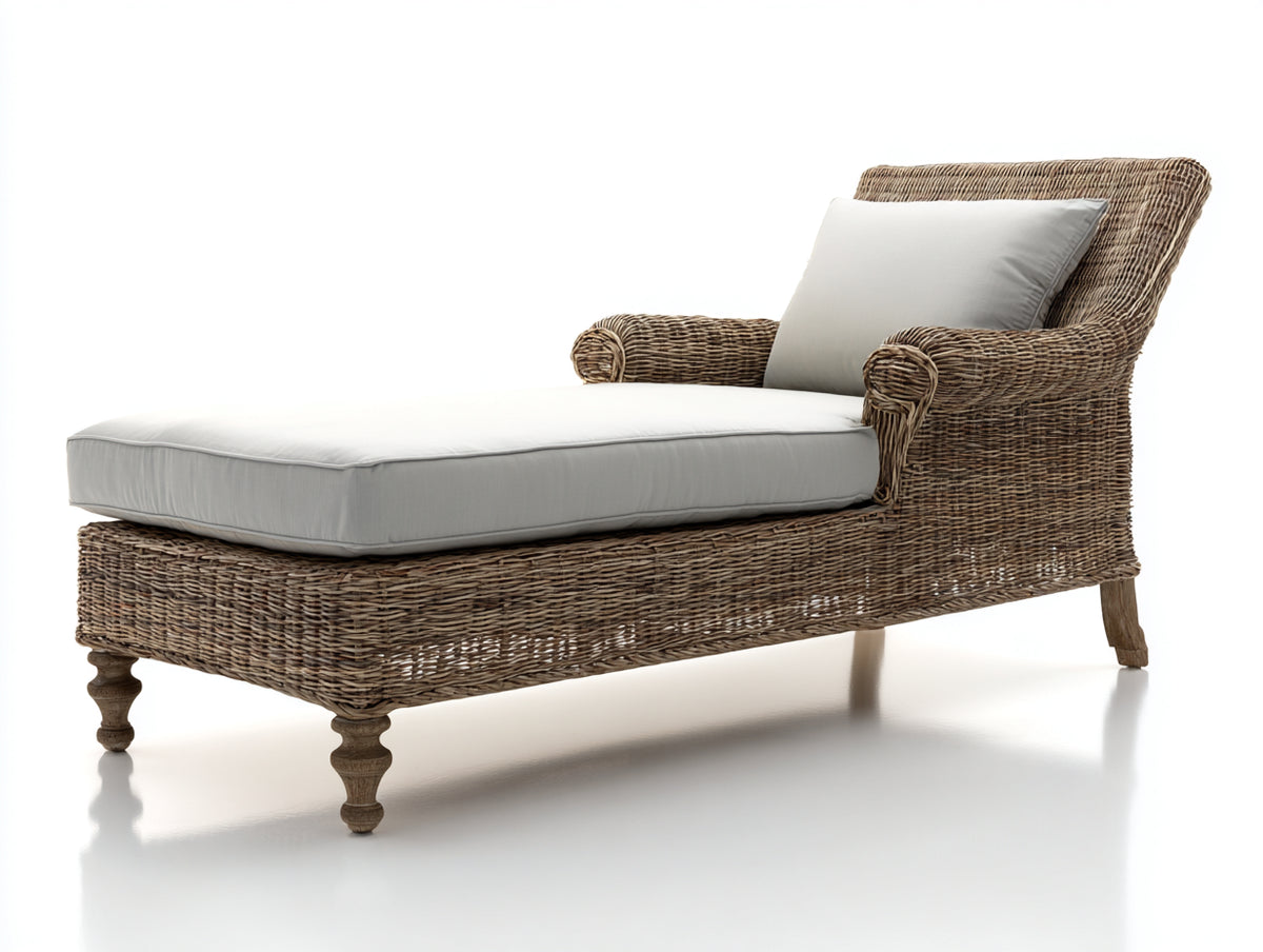 Sonnenliege aus Polyrattan 175x85x90 cm Braun-Creme mit Armlehnen und gepolsterter Liegefläche