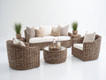 Gartensofa 6-teilig aus Polyrattan 210x90x85 cm Braun-Creme mit 3-Sitzer Sofa 2 Sesseln Couchtisch und 2 Beistelltischen