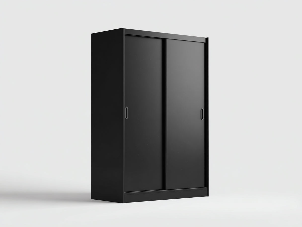 Kleiderschrank 120 x 55 x 200 cm - Moderner Schiebetürenschrank mit zwei Türen - Geräumiger Schlafzimmerschrank in Schwarz mit schlichtem Design
