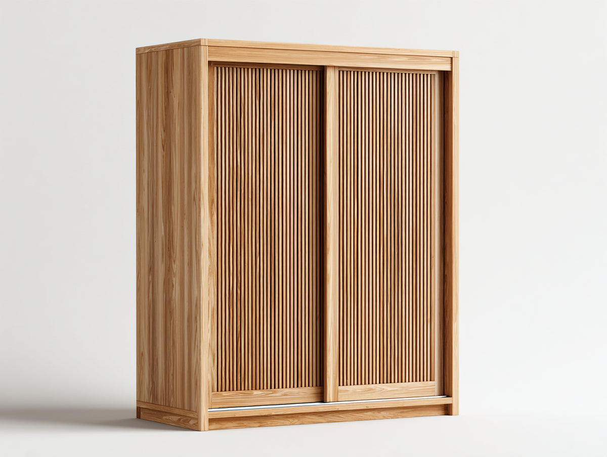 Kleiderschrank Schrank 180 x 60 x 200 cm - Moderner Kleiderschrank mit zwei Türen und vertikaler Holzstruktur - Geräumiger Schrank für Schlafzimmer in Naturfarbe