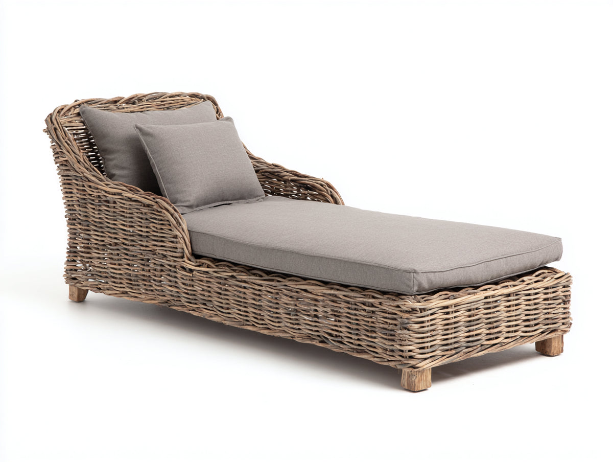 Sonnenliege Polyrattan Geflecht 190x75x80 cm - Naturfarben-Grau - modernes Lounge Design