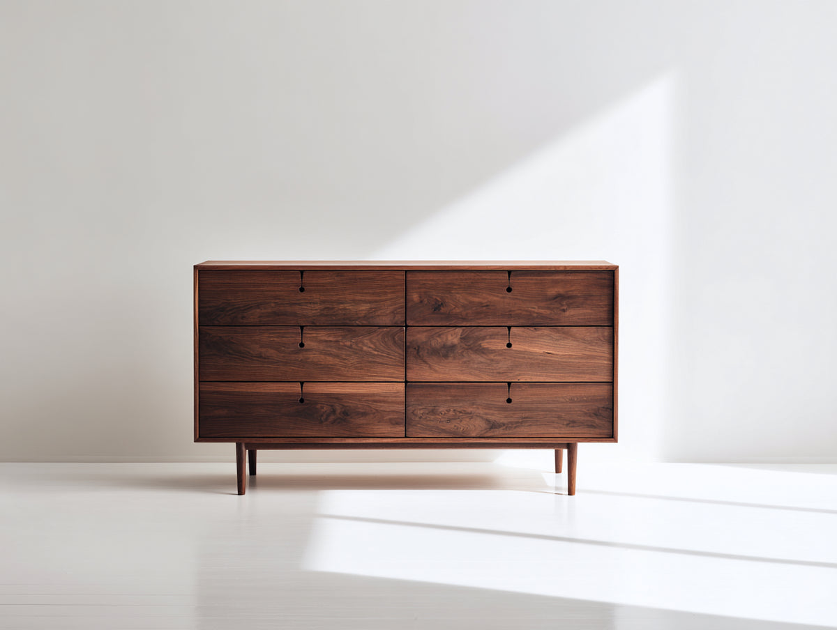 Kommode mit Schubladen aus Holz 160x45x85 cm Dunkelbraun mit 6 Schubladen und schlanken Holzfüßen